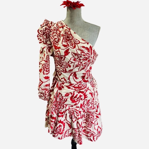 ZARA FLORAL PRINTED MINI SKIRT red/white size L. 2 piece skirt set, mini skirt - Picture 2 of 16